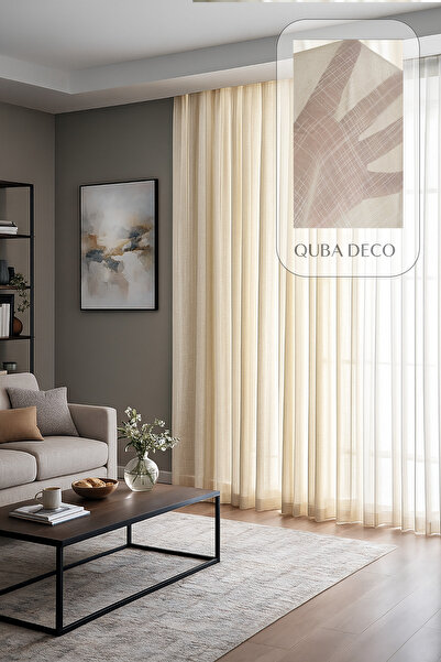 QUBA DECO Estetik Modern Flamlı Dokulu Pileli Tül Perde Salon Oturma Odası Ya...