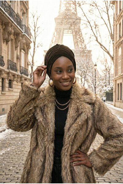 fidan bone Kadife Kardelen Astarlı Kahve Hazır Türban Tesettür Bone Medikal K...