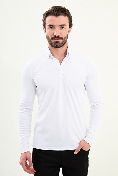 Mcr Tricou pentru bărbați, cu mânecă lungă, cu gât polo, slim fit, ecru - 366...