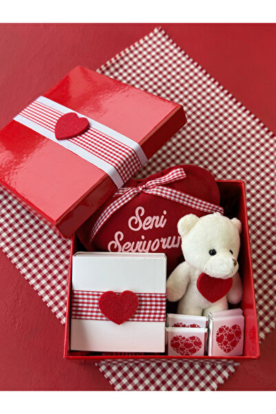 Melodi Çikolata Kırmızı Kutuda Çikolatalı Romantik Ayıcık, Sevgiliye Hediye, ...