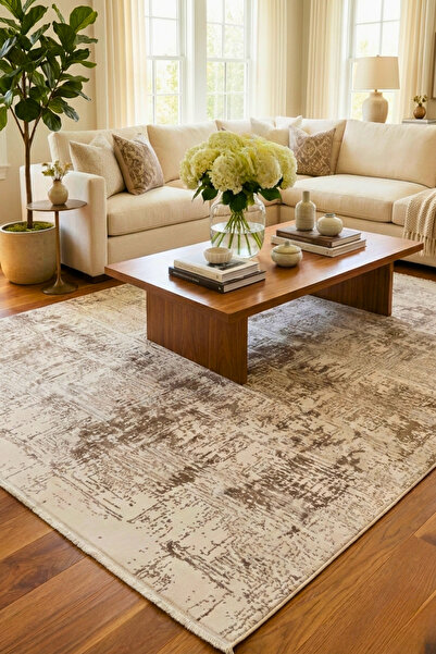 GÜMÜŞSUYU Rustic 17138 Bej Leke Tutmaz Modern Salon Halısı