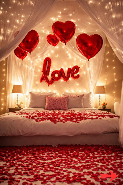 Baloncu Dede Kırmızı Kalpli Balon Seti Love Yazılı Folyo Balon Helyum Uyumlu ...