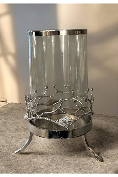 SUMRA HOME Gümüş Parlak Metal Mumluk 30x15