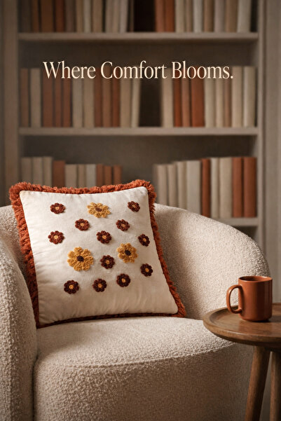 Bella Home غطاء وسادة مطرز 40 سم × 40 سم