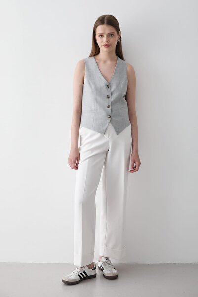 JASTE Women's Lined Button Detailed Vest Gray