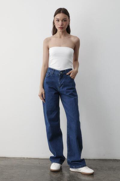 JASTE Kadın Yüksek Bel Geniş Paça Jean Pantolon