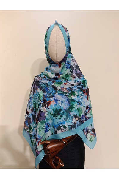 Esima Butik Batik Floral Pattern Turquoise Cotton Shawl