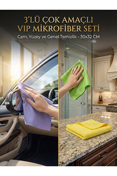 4E CARE VIP Çok Amaçlı Mikrofiber Set 30x32cm- Cam, Mutfak ve Genel Yüzeyler ...