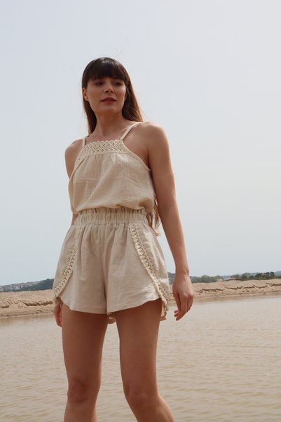 Su Koleksiyon Şile Cloth Blouse & Linen Shorts Set