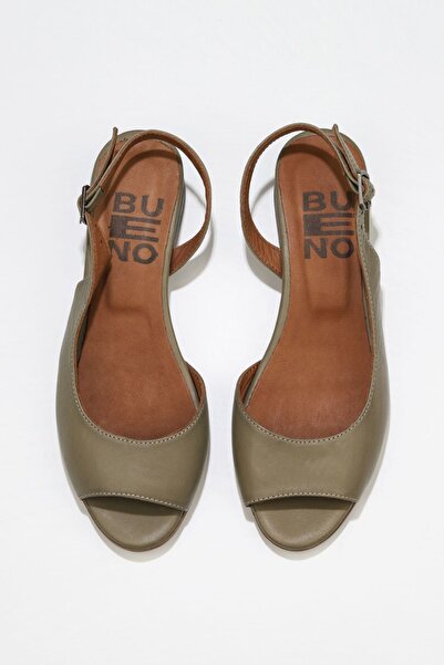 Bueno Shoes Χακί Δερμάτινα Γυναικεία Flat Σανδάλια 01wq1007