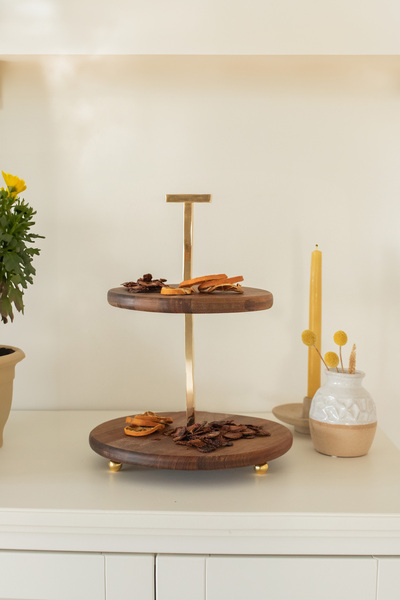 Akayev 25 cm Wooden Presentation Plate - Gold Bead Detailed, Two Layers