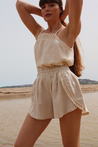 Su Koleksiyon Şile Cloth Blouse & Linen Shorts Set