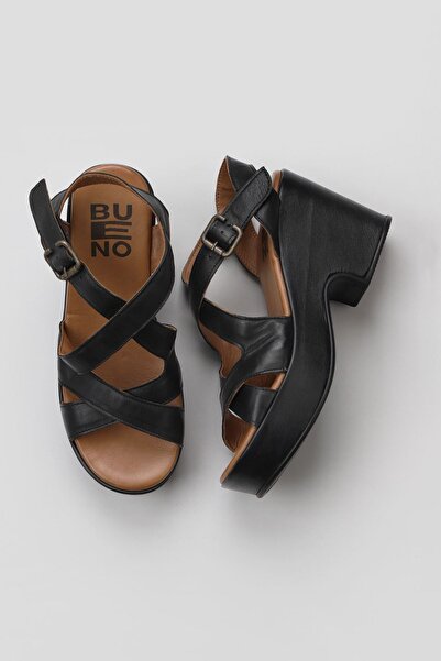 Bueno Shoes Khv Δερμάτινα Μαύρα Γυναικεία Σανδάλια με Τακούνι - 01wu8008