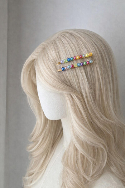 emour Renkli Taşlı Boncuklu Metal Tel Toka, Kadın Toka, Kız Çocuk Toka, Yazlı...