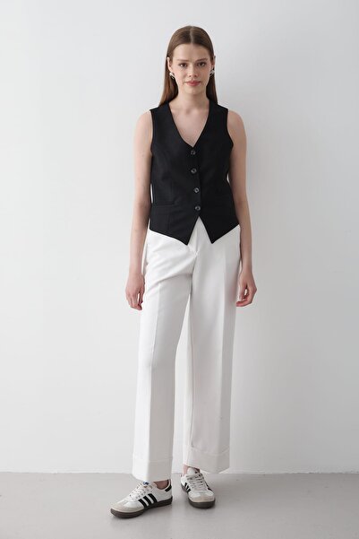 JASTE Kadın Astarlı Düğme Detaylı Yelek SİYAH