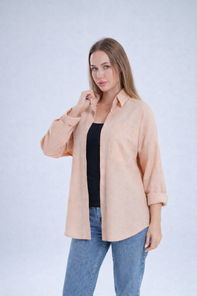 BYMEER Vizon Flamlı %100 Pamuk Keten Gömlek