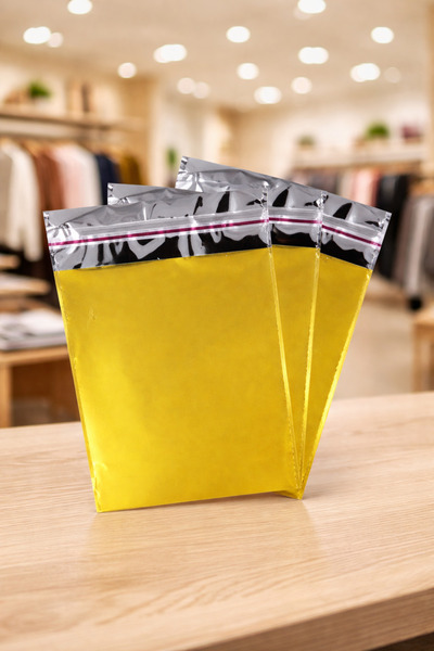 Ambalaj Evi Gold Luxury Metallic Adhesive Gift Package 10x12 Cm 50 pcs