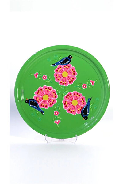 DEDEMİN EMAYELERİ El Boyama Tepsi El Boyama 33 Cm Mavi Çiçek