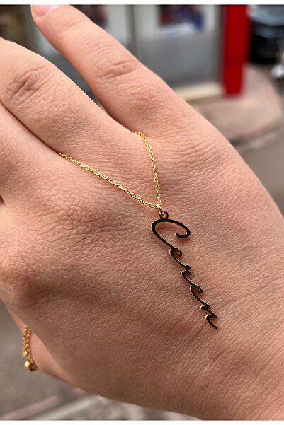 sezgin Kadın 925 ayar Gümüş Kişiye Özel Altin Kaplama Dikey İsimli İmza kolye