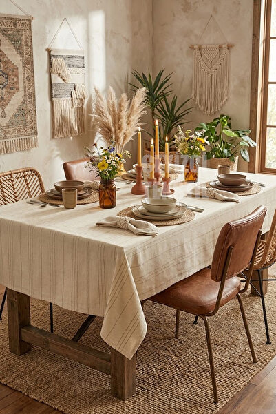 Çt Çeyizci Tekstil Cotton Striped Tablecloth 160X220Cm Cotton Tablecloth Striped