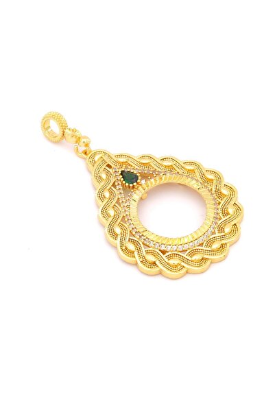 FerizZ Yarım Altın Çerçeveli Kolye Ucu Altın Kaplama İşlemeli TGR-638