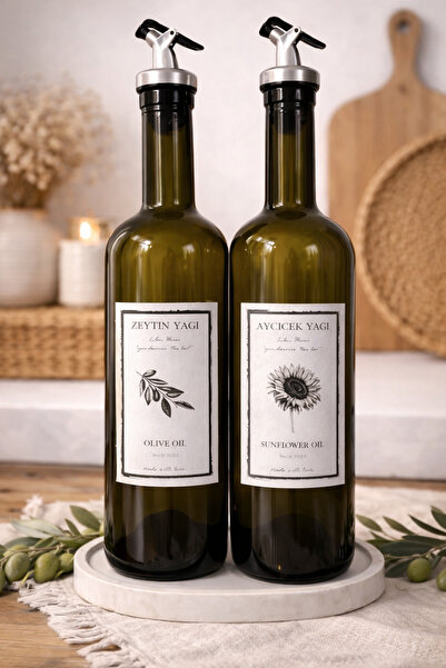 LIBRE HOME Bohem Yağdanlık & Akıtmaz Başlık Yağlık | Stantlı 2’li 750ml Zeyti...