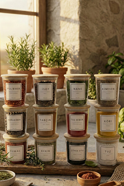 Fhilli Motto - 12-Piece Bamboo Vacuum Lid Glass Storage Container Spice Jar S...