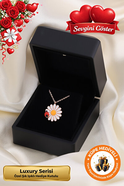 Lucente Jewellery Işıklı Hediye Kutulu Uğur Böcekli Papatya 925 Ayar Gümüş Ka...