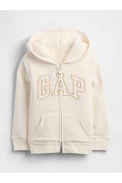 GAP Kız Bebek Krem Logo Sherpa Astarlı Sweatshirt