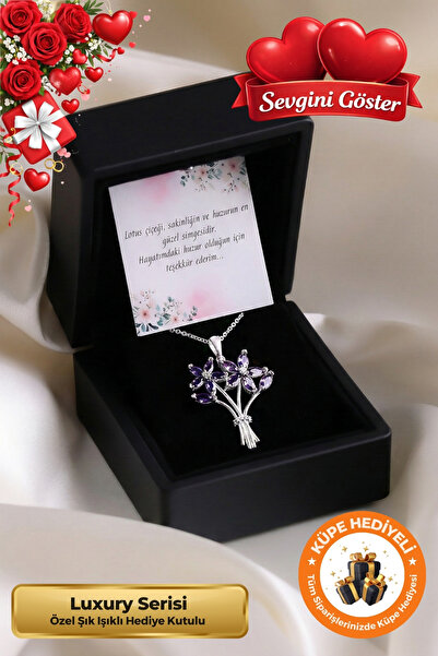 Lucente Jewellery Işıklı Hediye Kutulu Yeni Lotus Çiçek Buketi 925 Ayar Gümüş...