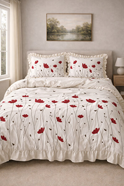 GÖRMEZ TEKSTİL Set de lenjerie de pat cu volane Bahar Esinti Poppy, dublu, bu...
