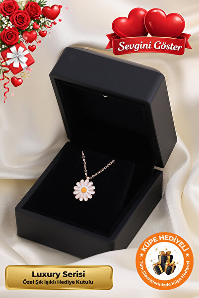 Lucente Jewellery Işıklı Hediye Kutulu Minik Papatya 925 Ayar Rose Gümüş Kapl...