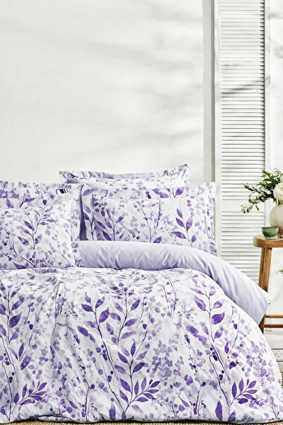 İQON Lastikli Çarşaflı Nevresim Takımı Çift Kişilik Suluboya Lila