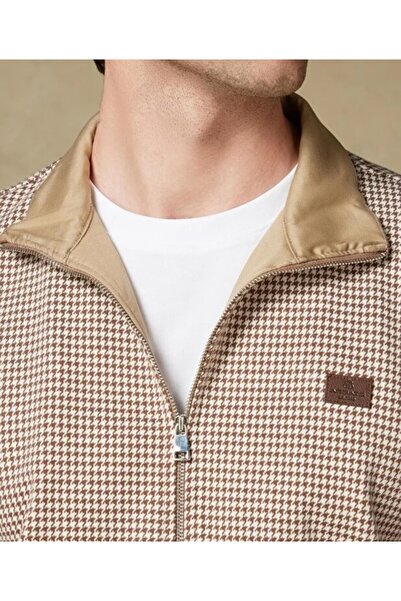 Abbate Edon Örme Kumaş Pamuklu Modern Fit Kahverengi Dik Yaka Erkek Desenli Sweatshirt