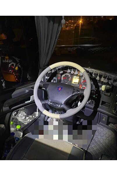 HASBAY DİKİŞLİ DİREKSİYON KILIFI GRİ/BEJ DERİ GRİ DİKİŞLİ SCANİA TIR KAMYON İ...
