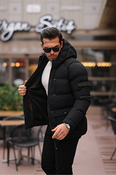 Mero Life سترة منتفخة سوداء اللون للرجال مقاومة للماء والرياح