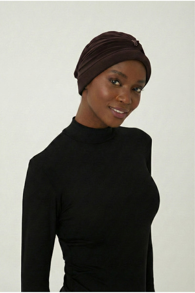 elysianfidan غطاء رأس طبي جاهز باللون البني مطرز باللؤلؤ - مناسب للاستخدام الطبي