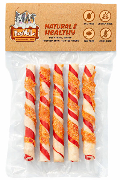 Eva & Wall-e Tavuk Sargılı Çift Renkli Burgu Köpek Kemiği 12 cm | Yüksek Prot...