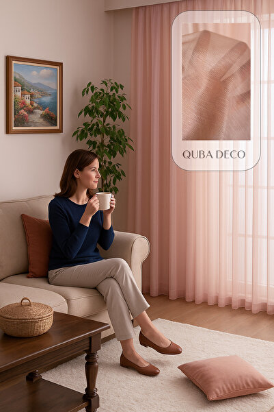 QUBA DECO Soft Dokulu Şık Pileli Tül Perde Salon Oturma Odası Yatak Odası Çoc...