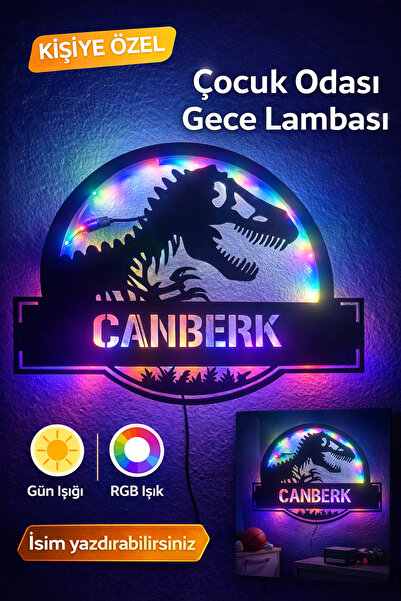 Taşteks Dinozor Işıklı Led Pano - Kişiye Özel Çocuk Odası Lamba