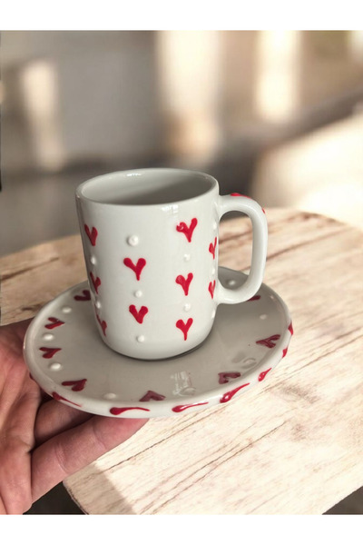 arsimhome Heart Patterned 2-Person 4-Piece Cup Set with Saucers