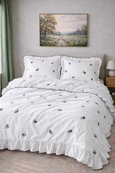 GÖRMEZ TEKSTİL Set de lenjerie de pat cu volane din bumbac pur, cusut cu orna...