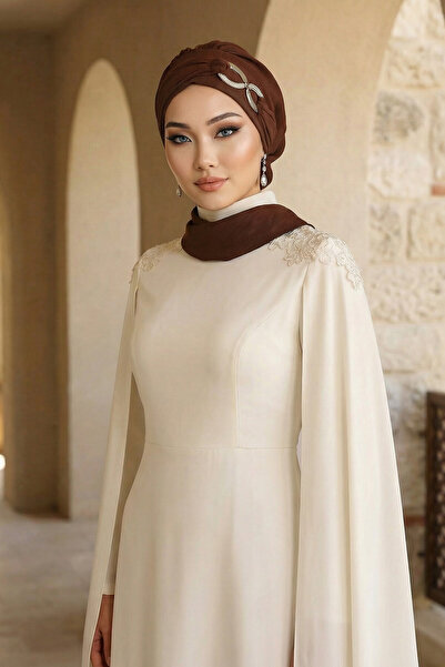 Aisha's Design Stylish Ready-To-Wear Turban with Metal Accessories, Brown, Ht-94