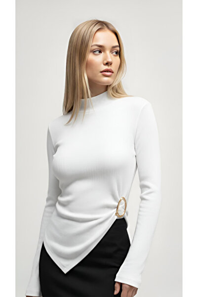 Moda Lounge New Product Turtleneck Spanish Sleeve Long Sleeve Blouse with Buc...