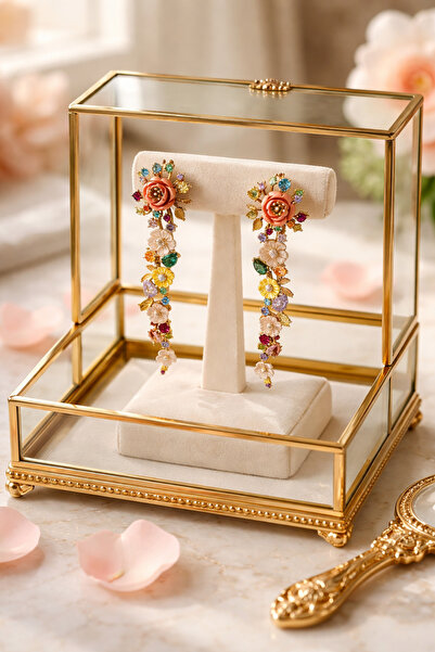 Utku Kuyumculuk 14 Ayar Özel Tasarim İtalyan Çiçek Modeli Altın Küpe