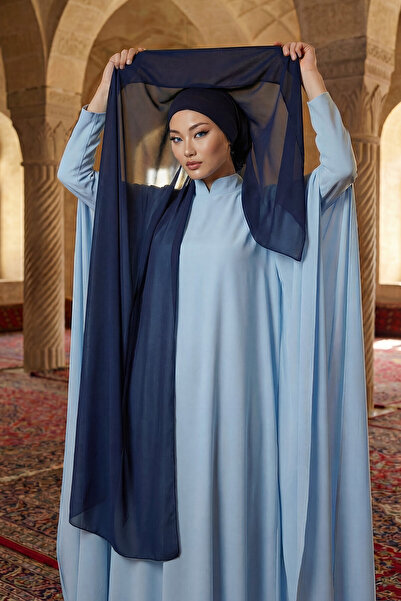 Aisha's Design Arkadan Bağlanan Penye İç Boneli Pratik Şifon Şal,Lacivert,PS-51