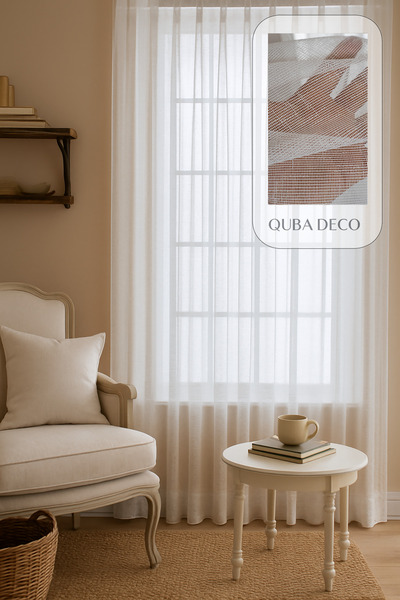 QUBA DECO Elegant Breathable Mesh Textured Pleated Tulle Curtain Hall Living ...