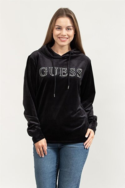 Guess Couture Kadın Aktif Kapüşonlu Sweatshirt Siyah