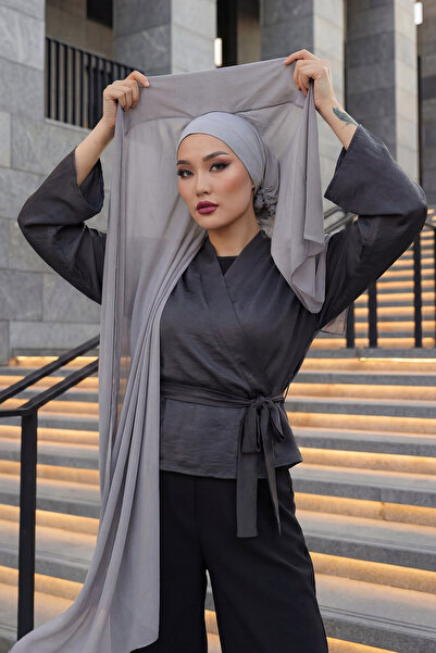 Aisha's Design Πρακτικό σάλι από σιφόν με χτενισμένο βαμβάκι, γκρι, PS-51