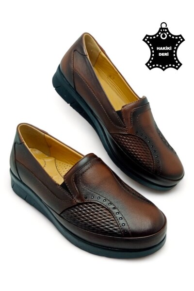 MAGIC SHOES Women's Tan Genuine Leather Inside Leather Comfort Full Orthopedic Mother Shoes